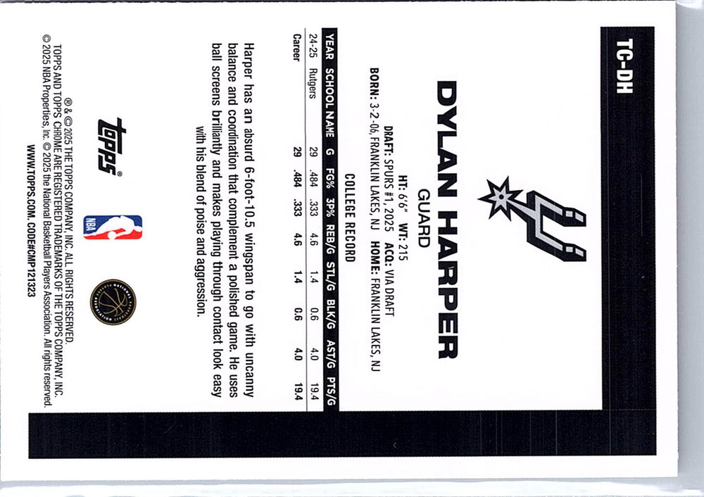 2025-26 Topps #80CR2-DH Dylan Harper 1980-81 Topps Chrome Basketball Rookie Autographs