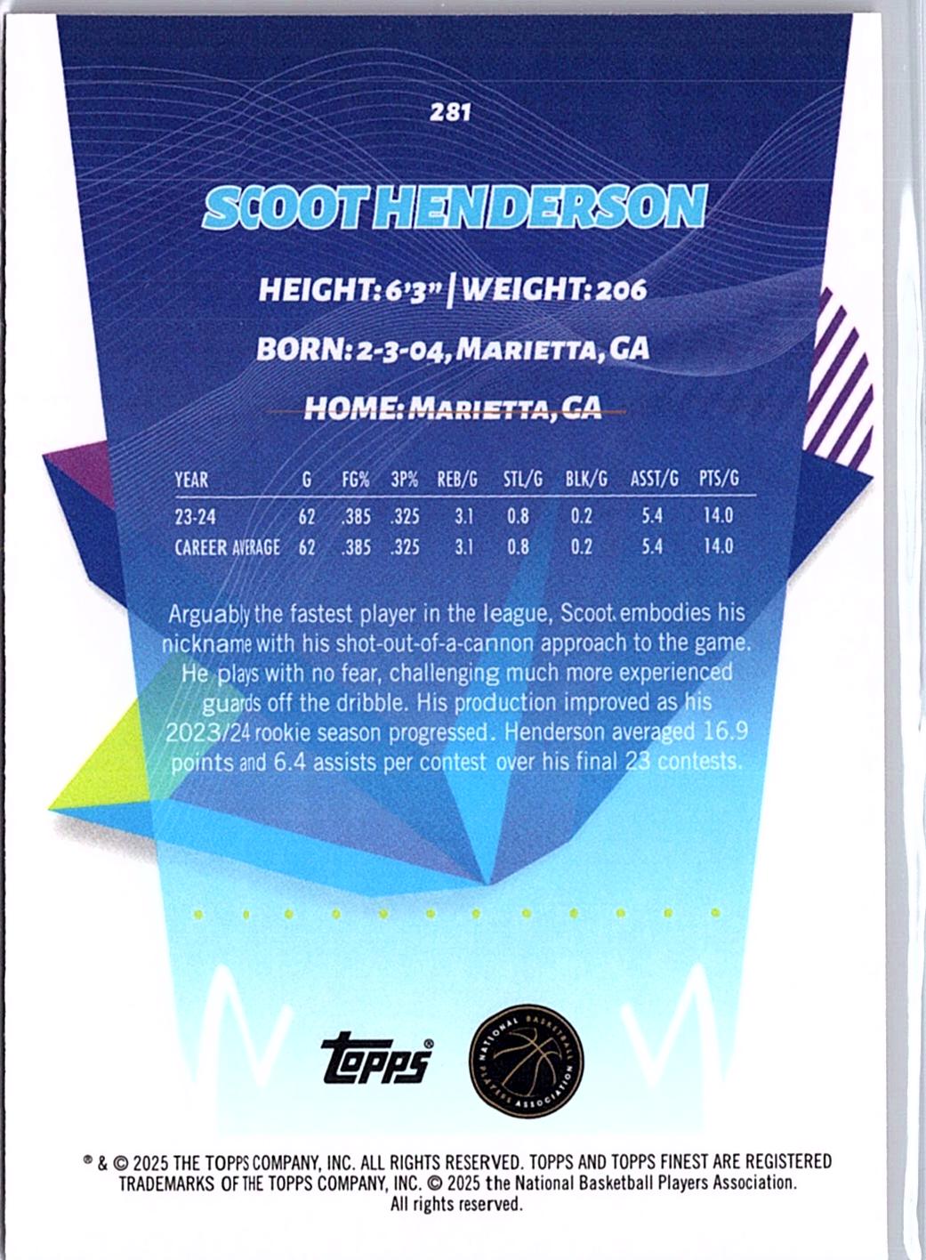 2024-25 Finest #281 Scoot Henderson Orange X-Fractor #/150