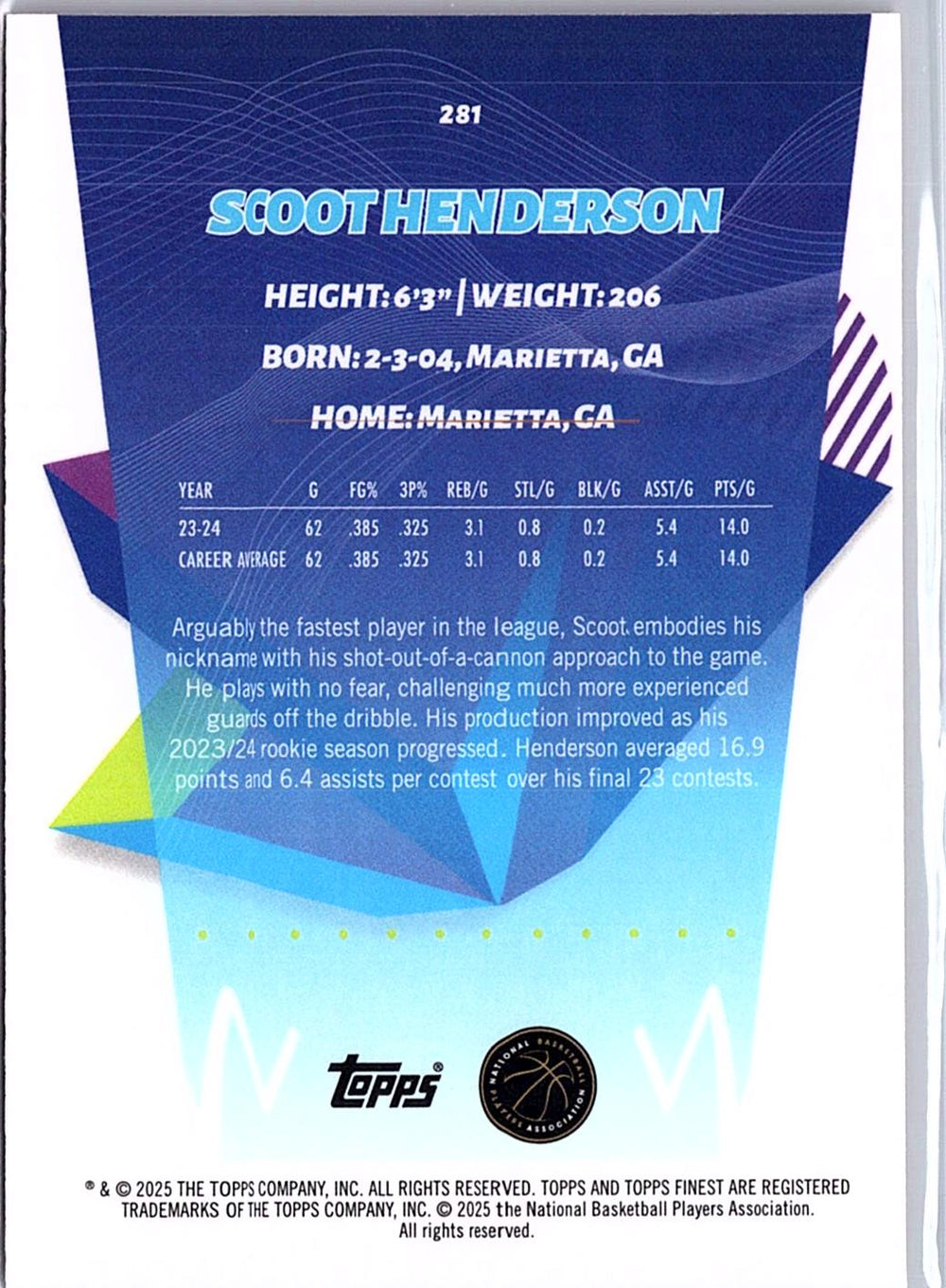 2024-25 Finest #281 Scoot Henderson Orange X-Fractor #/150