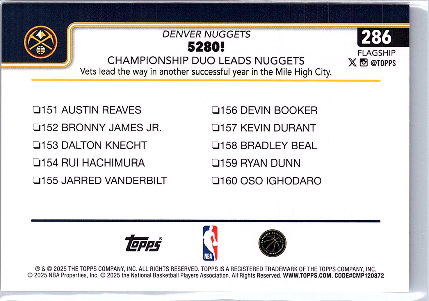 2025-26 Topps #286 5280!: Championship Duo Leads Nuggets /50