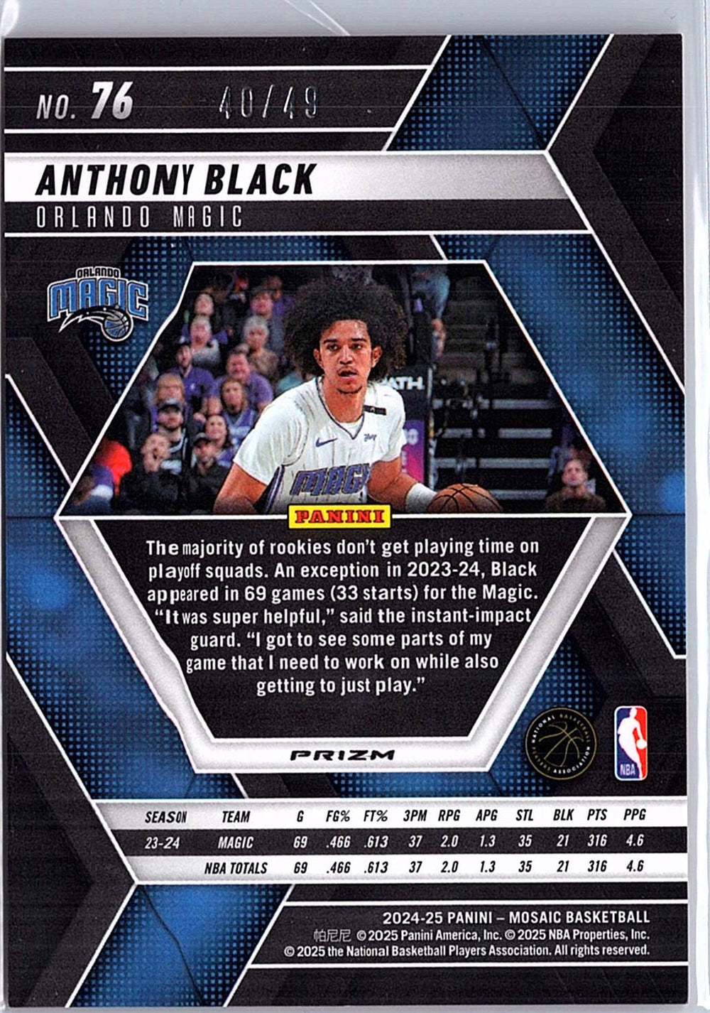 2024-25 Panini Mosaic #76 Anthony Black Orange Ice Mosaic #/49