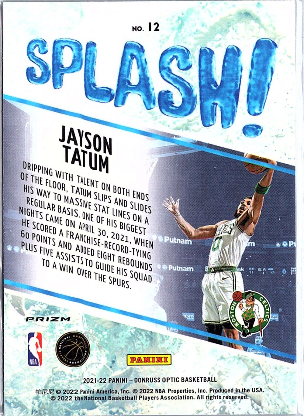2021-22 Donruss Optic #12 Jayson Tatum Splash! Silver
