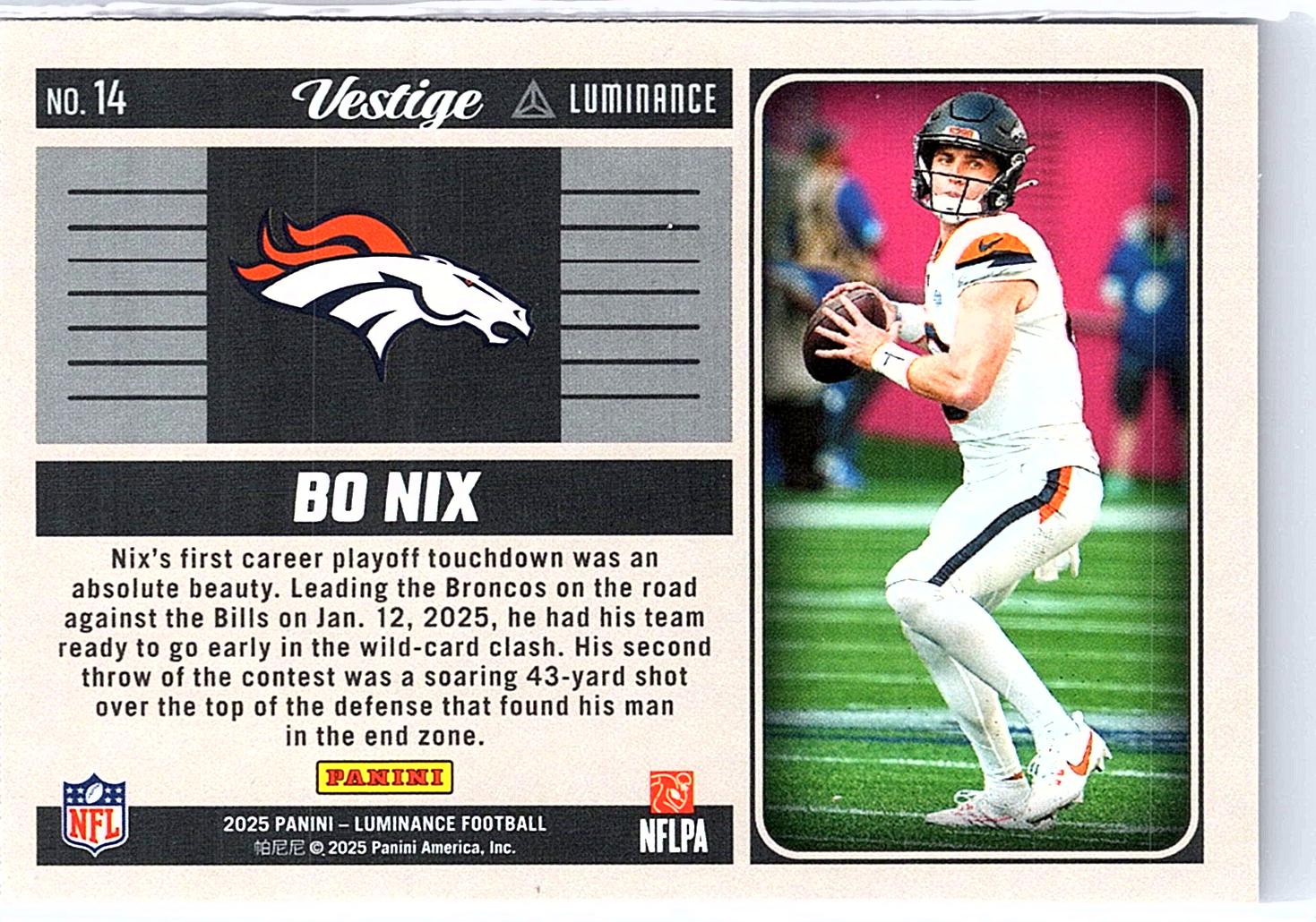 2025 Panini Luminance #14 Bo Nix Vestige