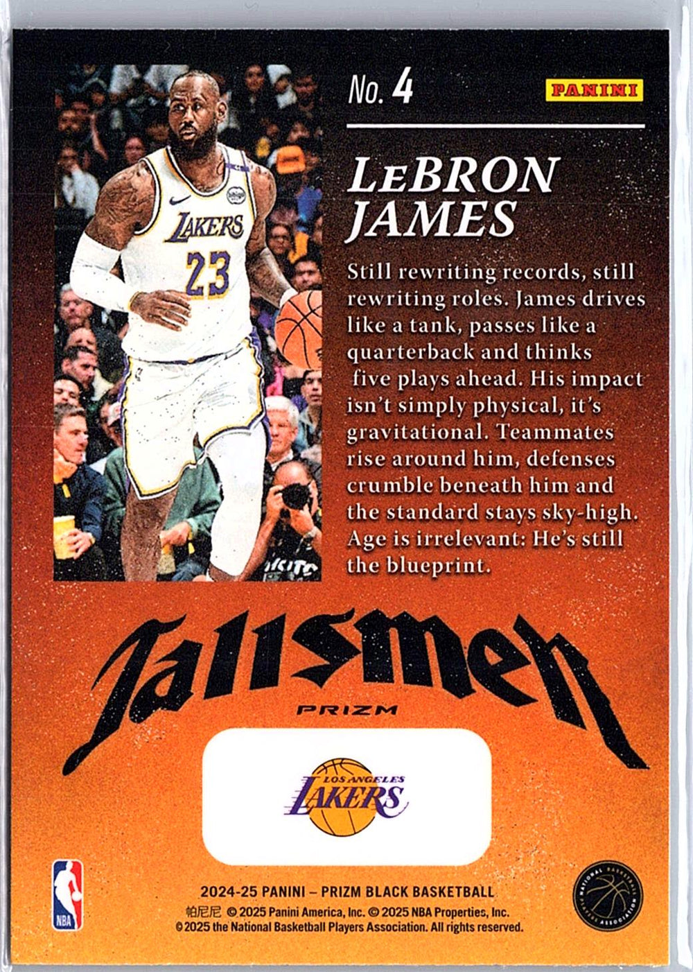 2024-25 Panini Prizm Black #4 LeBron James Talismen Prizms Silver