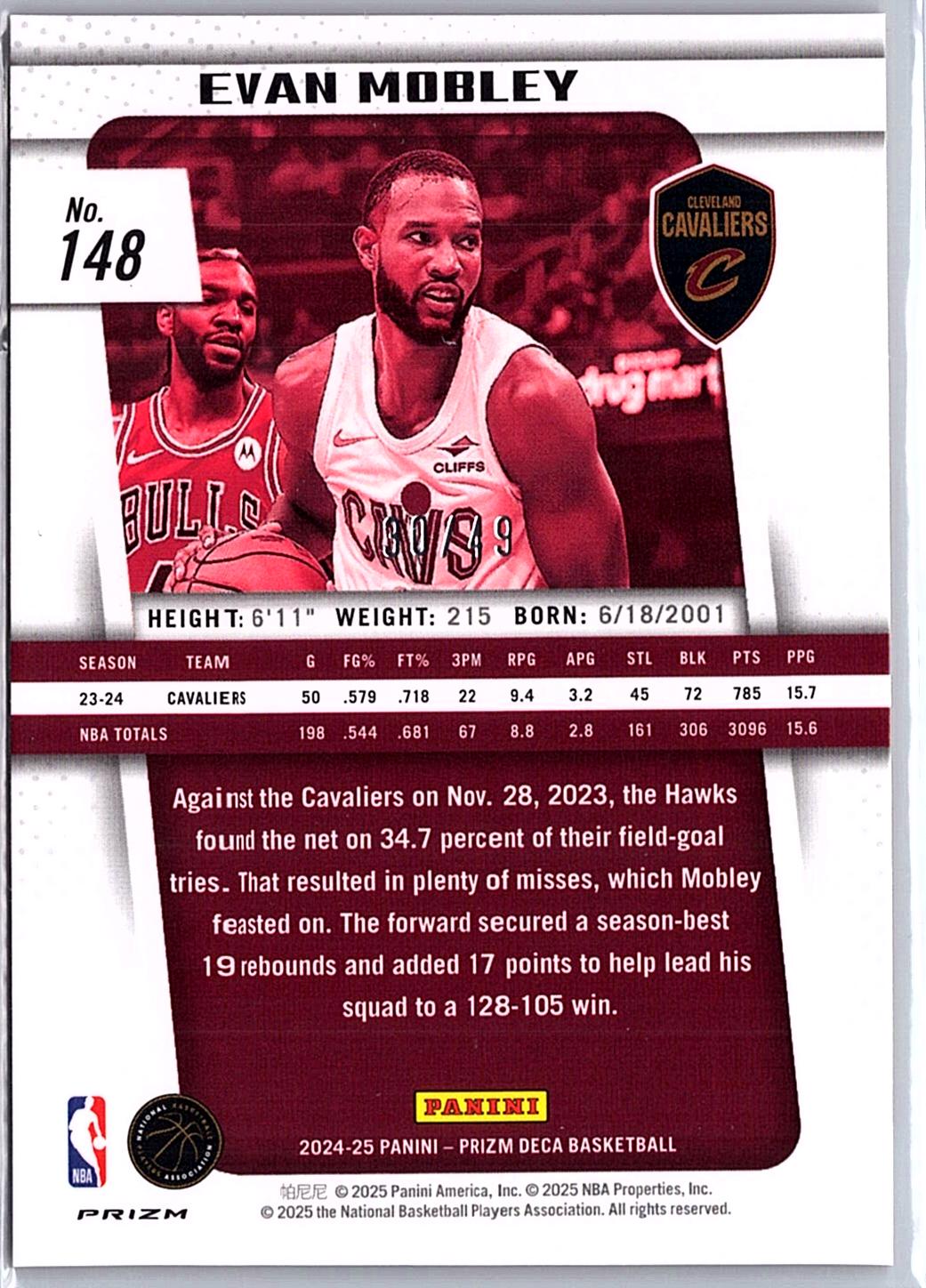 2024-25 Panini Prizm Deca #148 Evan Mobley Orange #/49