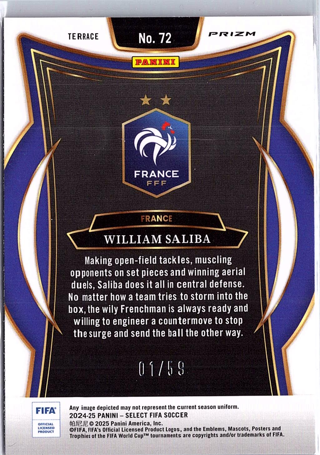 2024-25 Panini Select FIFA #72 William Saliba Red Wave #/59
