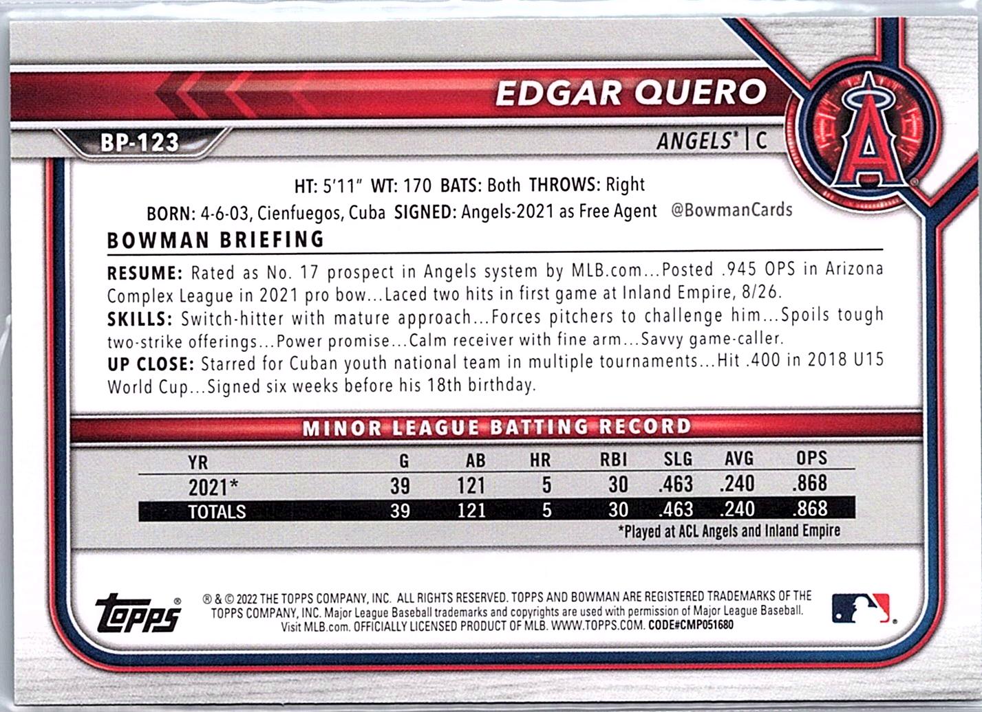 2022 Bowman #BP-123 Edgar Quero Prospects Green #/99
