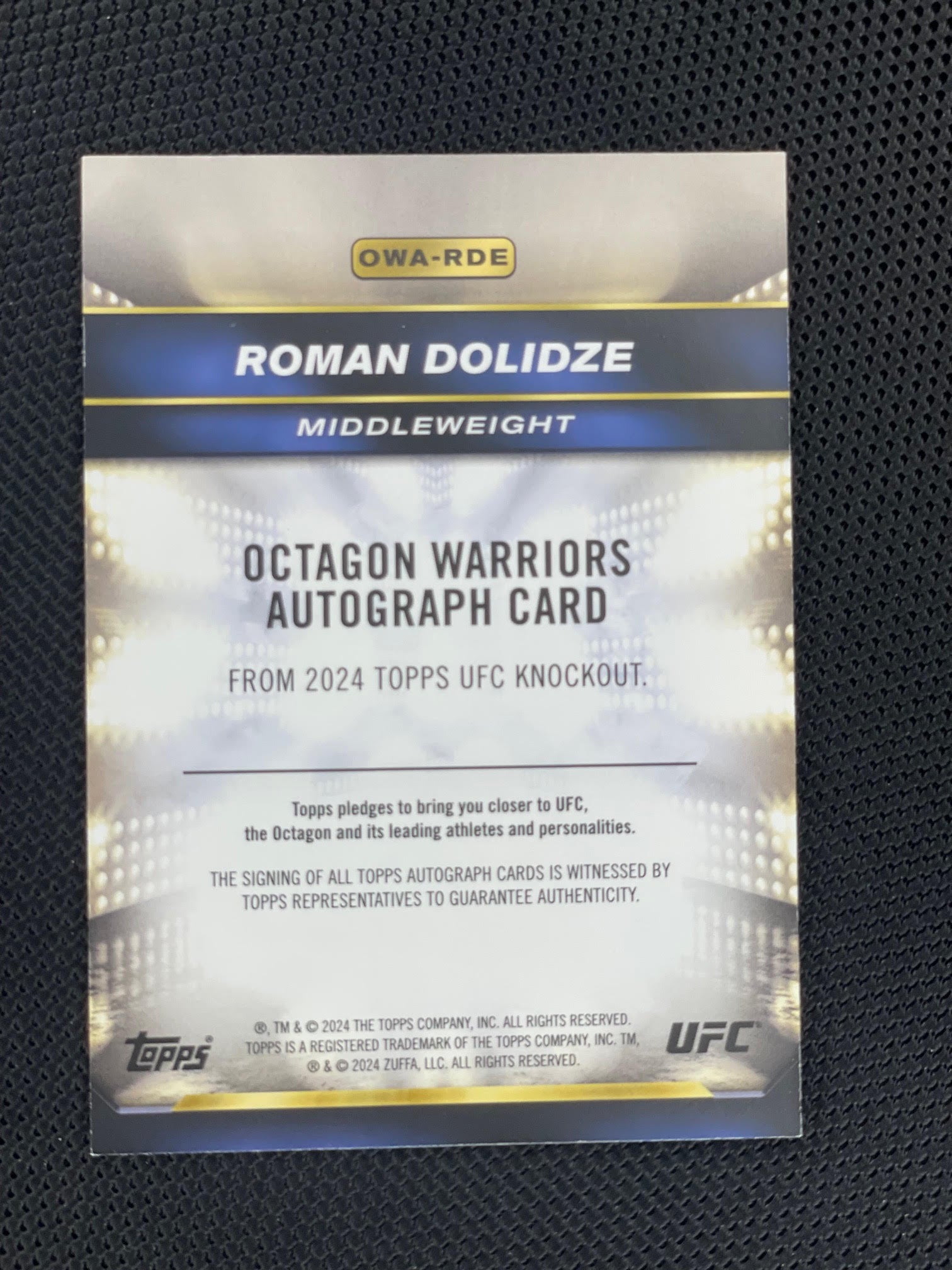 2024 Topps Knockout UFC #OWA-RDE Roman Dolidze Octagon Warriors Autographs Platinum #/1