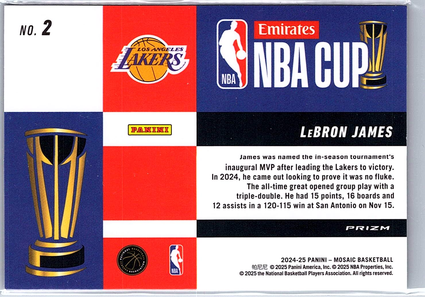2024-25 Panini Mosaic #2 LeBron James NBA Cup
