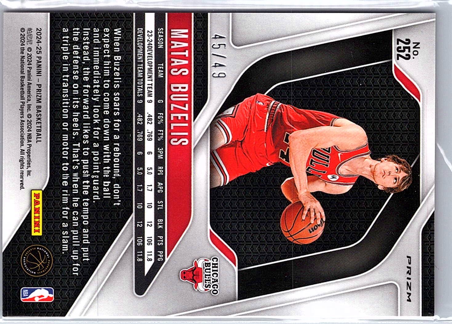 2024-25 Panini Prizm #252 Matas Buzelis /49 RC