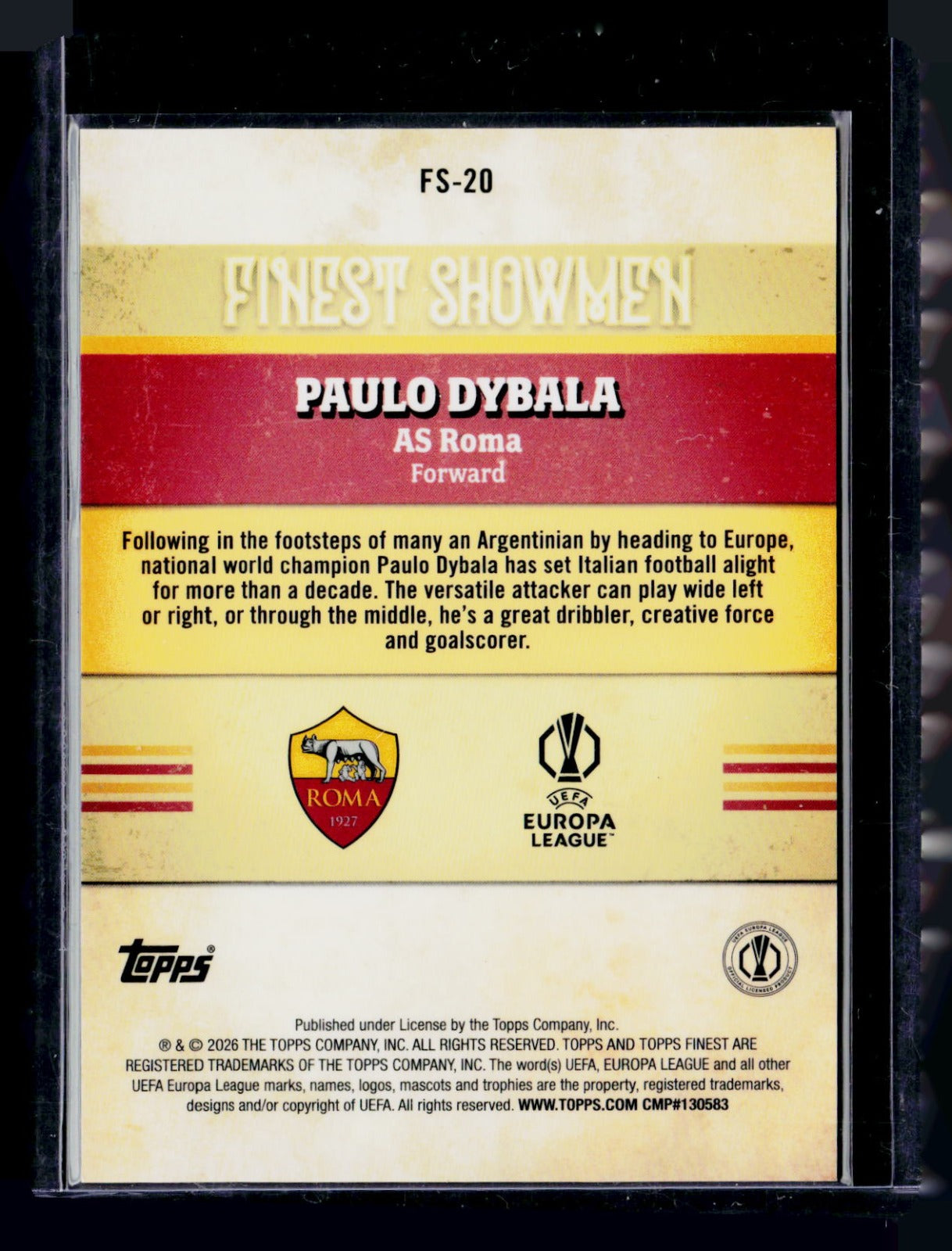 Paulo Dybala Finest UEFA Club Competitions - Finest Showmen /50 FS-20 NM