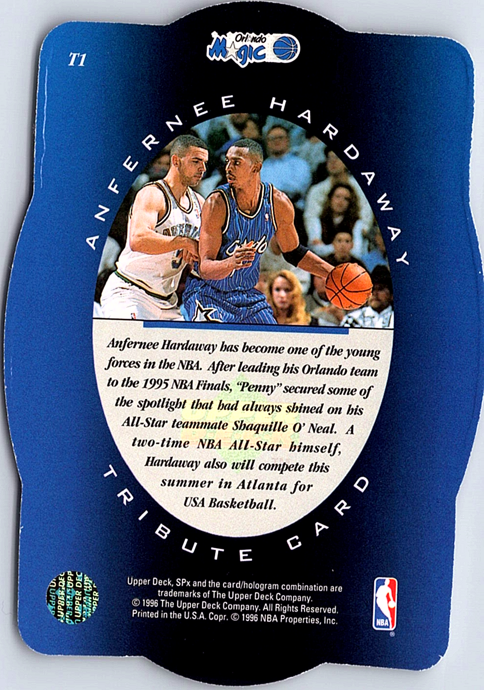 1996 SPx Anfernee Hardaway T1 Orlando Magic (Back)