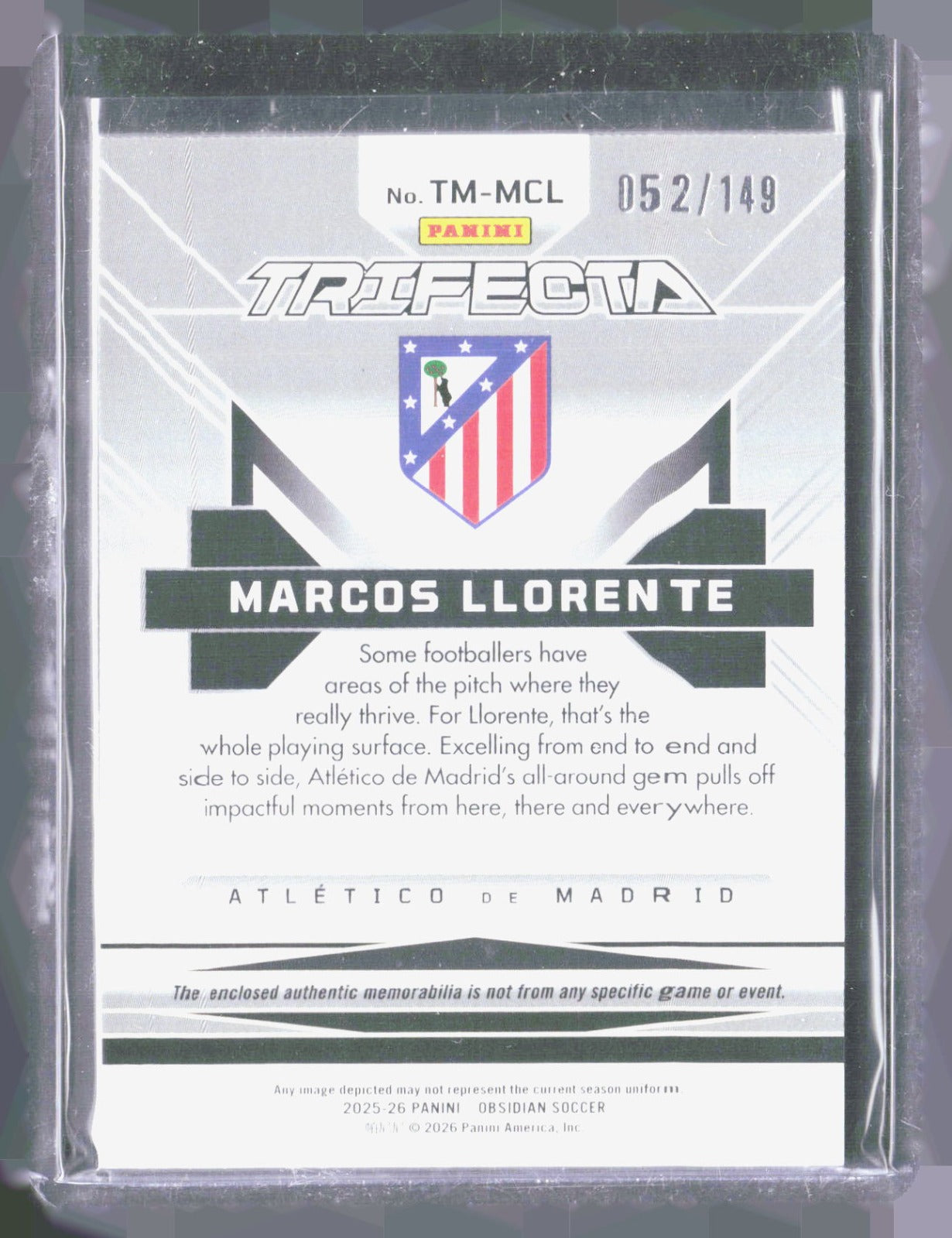 2025-26 Panini Obsidian - Trifecta Material Marcos Llorente TM-MCL /149