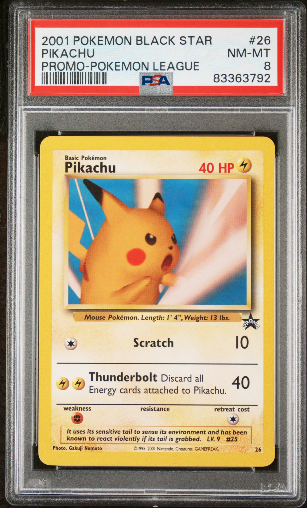 2001 Pokemon Promo Black Star #26 Pikachu Promo-Pokemon League PSA 8