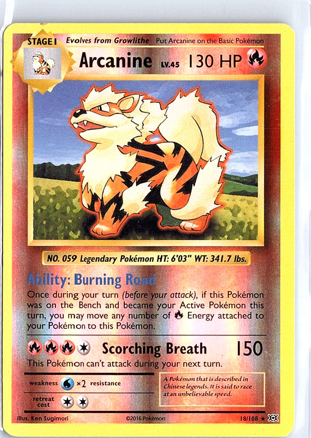 Arcanine Rare XY - Evolutions 18/108 NM