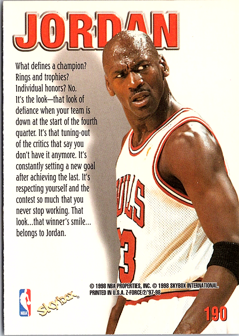 Michael Jordan SkyBox Z-Force 190 NM (Back)