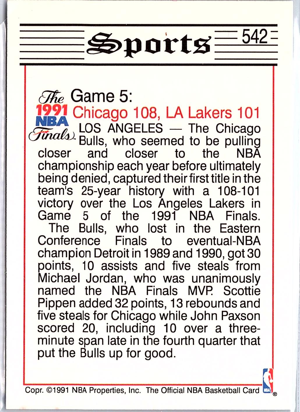 1991-92 Hoops #542 Jordan, Bulls Win First NBA Title