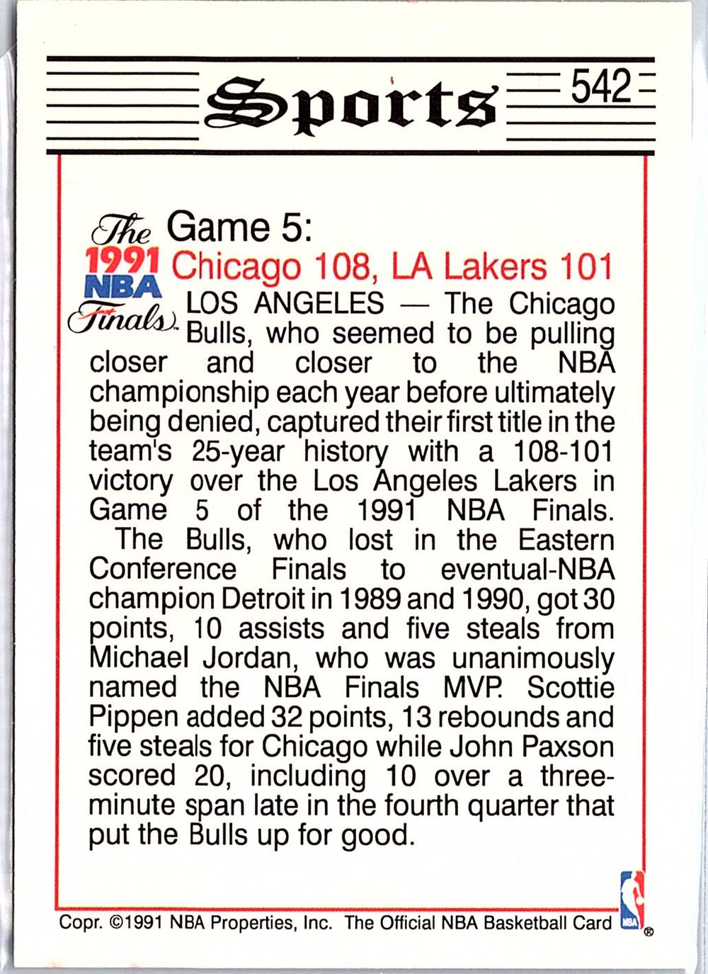 1991-92 Hoops #542 Jordan, Bulls Win First NBA Title
