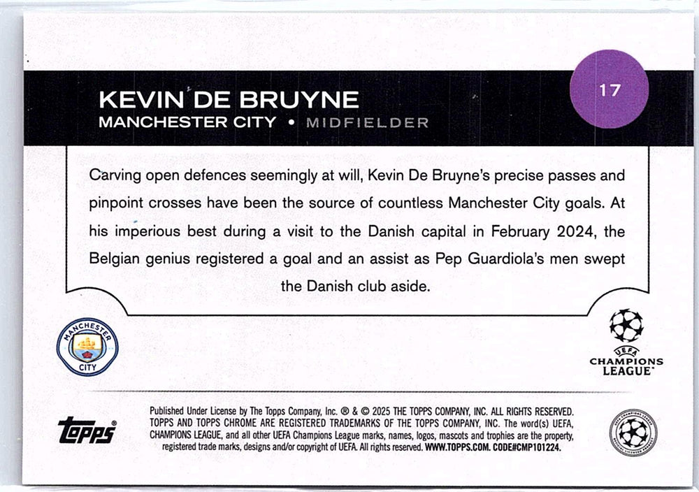 2024-25 Topps UEFA Club Competitions #17 Kevin De Bruyne Gold Foil #/50