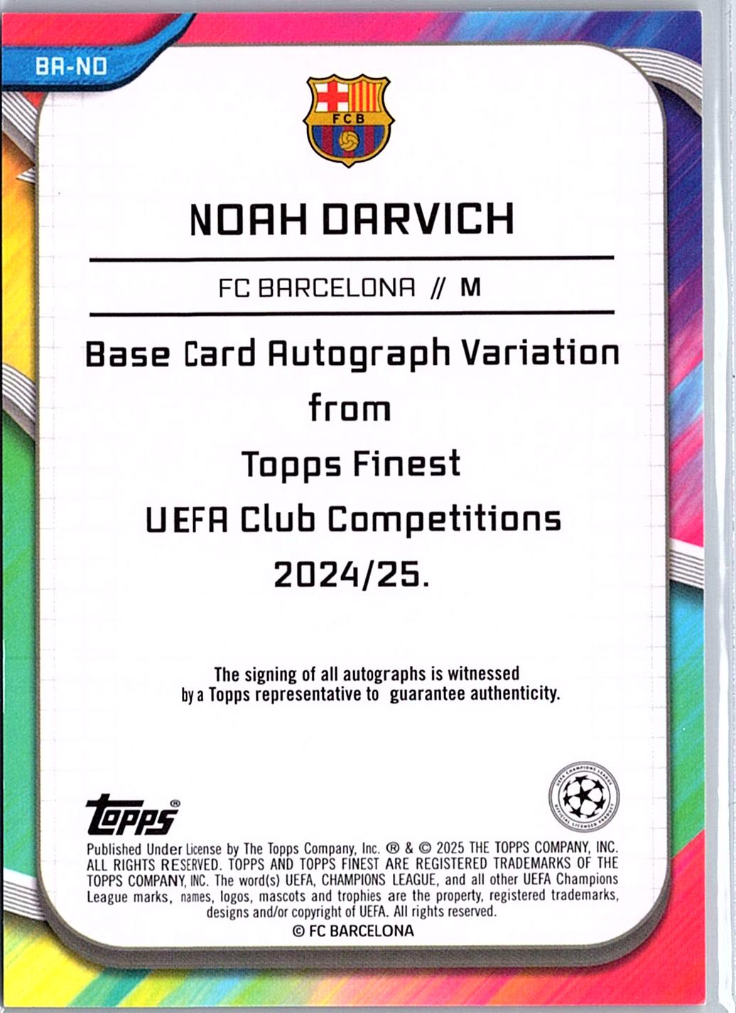 2024-25 Finest UEFA Club Competitions #BA-ND Noah Darvich Base Autographs Gold Wave Refractor #/50