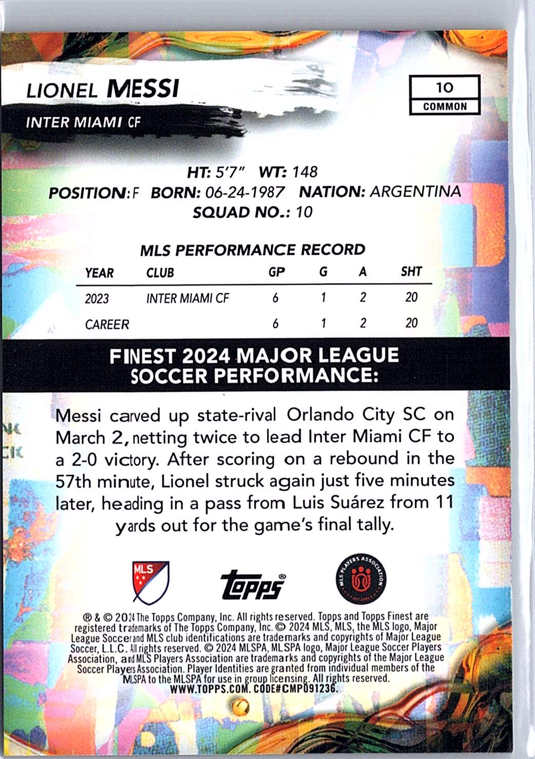 2024 Finest MLS #10 Lionel Messi Checkerboard Refractor
