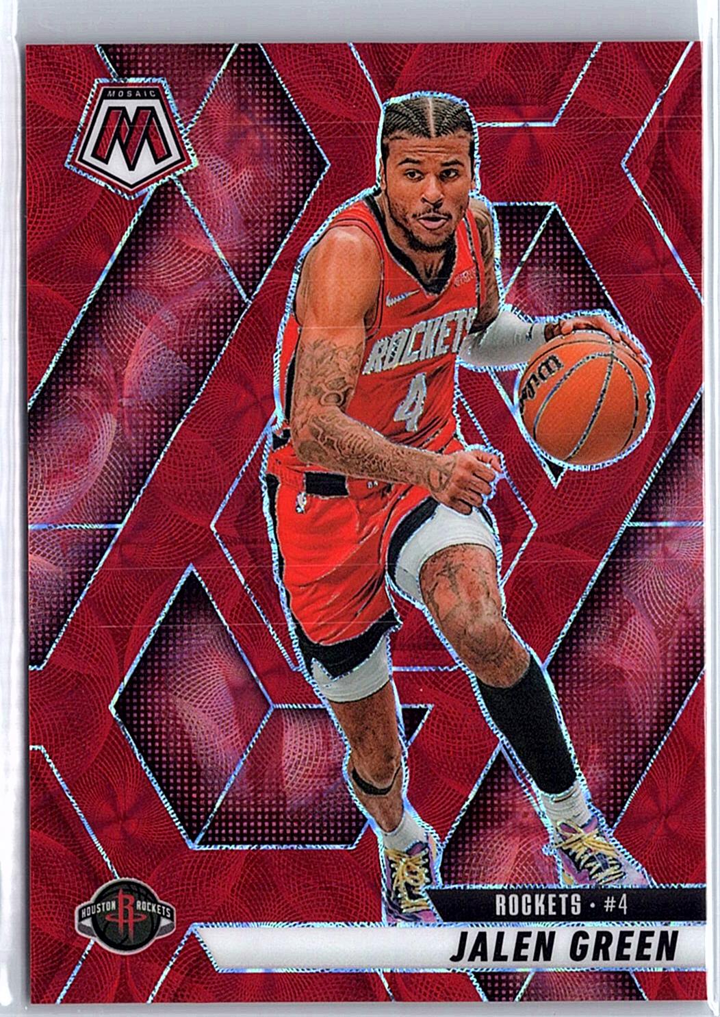 2024-25 Panini Mosaic #131 Jalen Green Red Fluorescent Mosaic #/75
