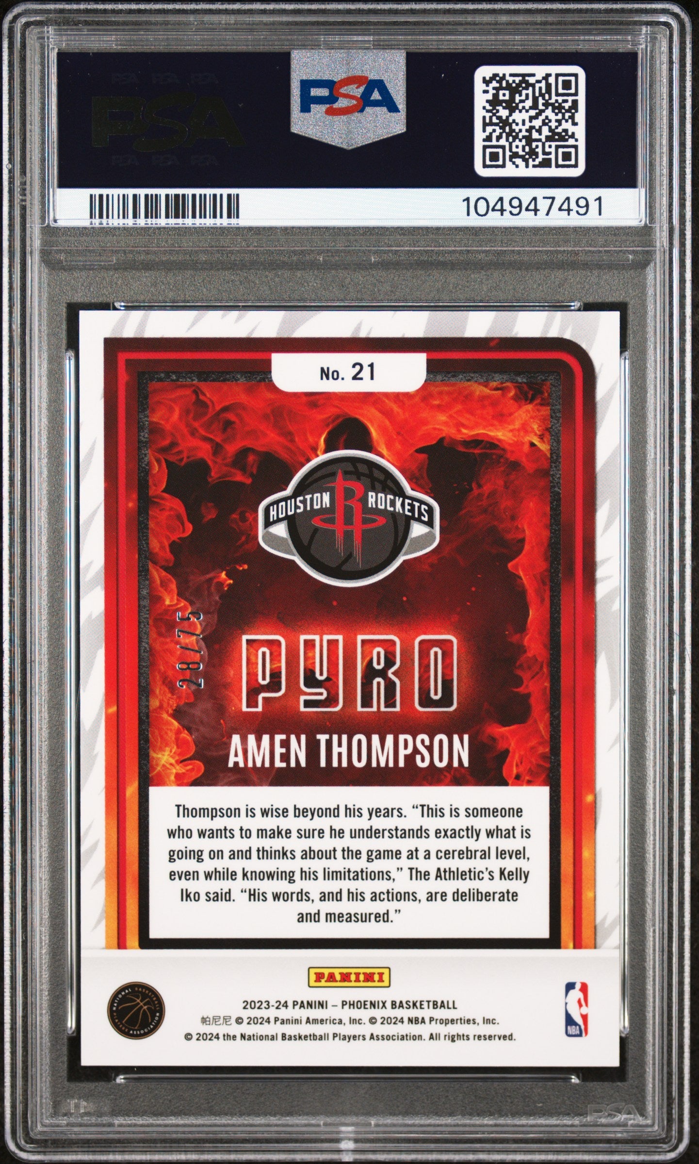 2023 Panini Phoenix Pyro #21 Amen Thompson Pyro-Red International PSA 9