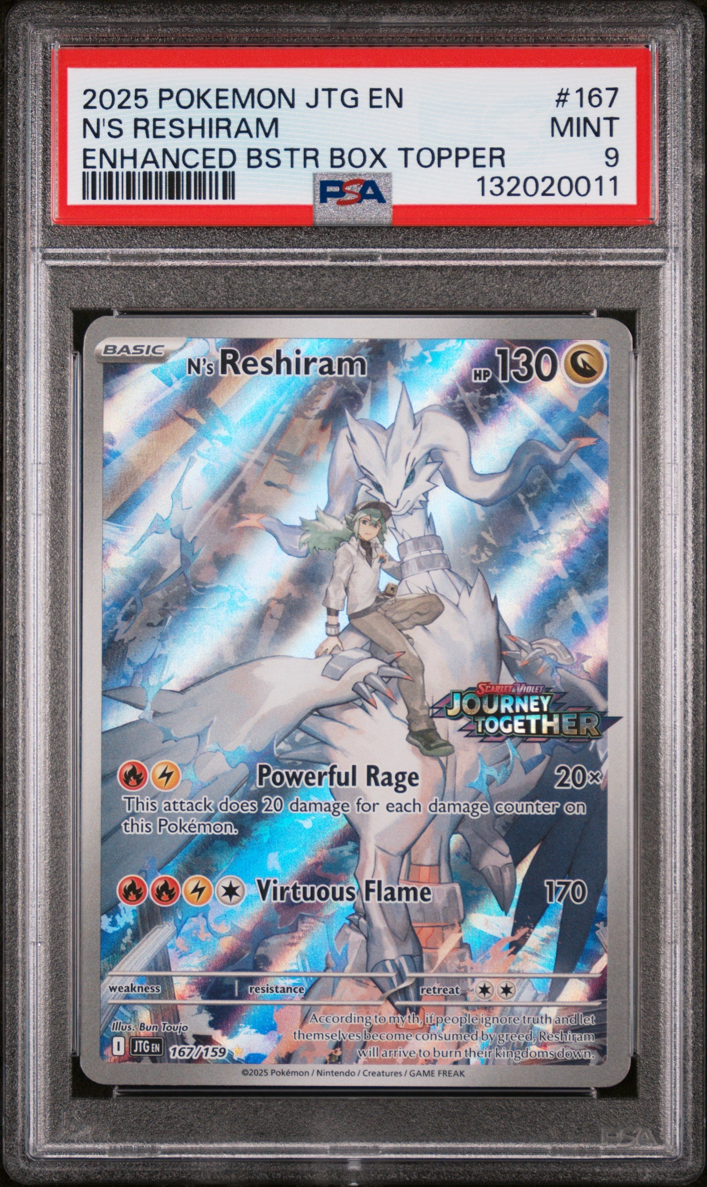 2025 Pokemon Jtg En-Journey Together #167 N'S Reshiram Enhanced Bstr Box Topper PSA 9