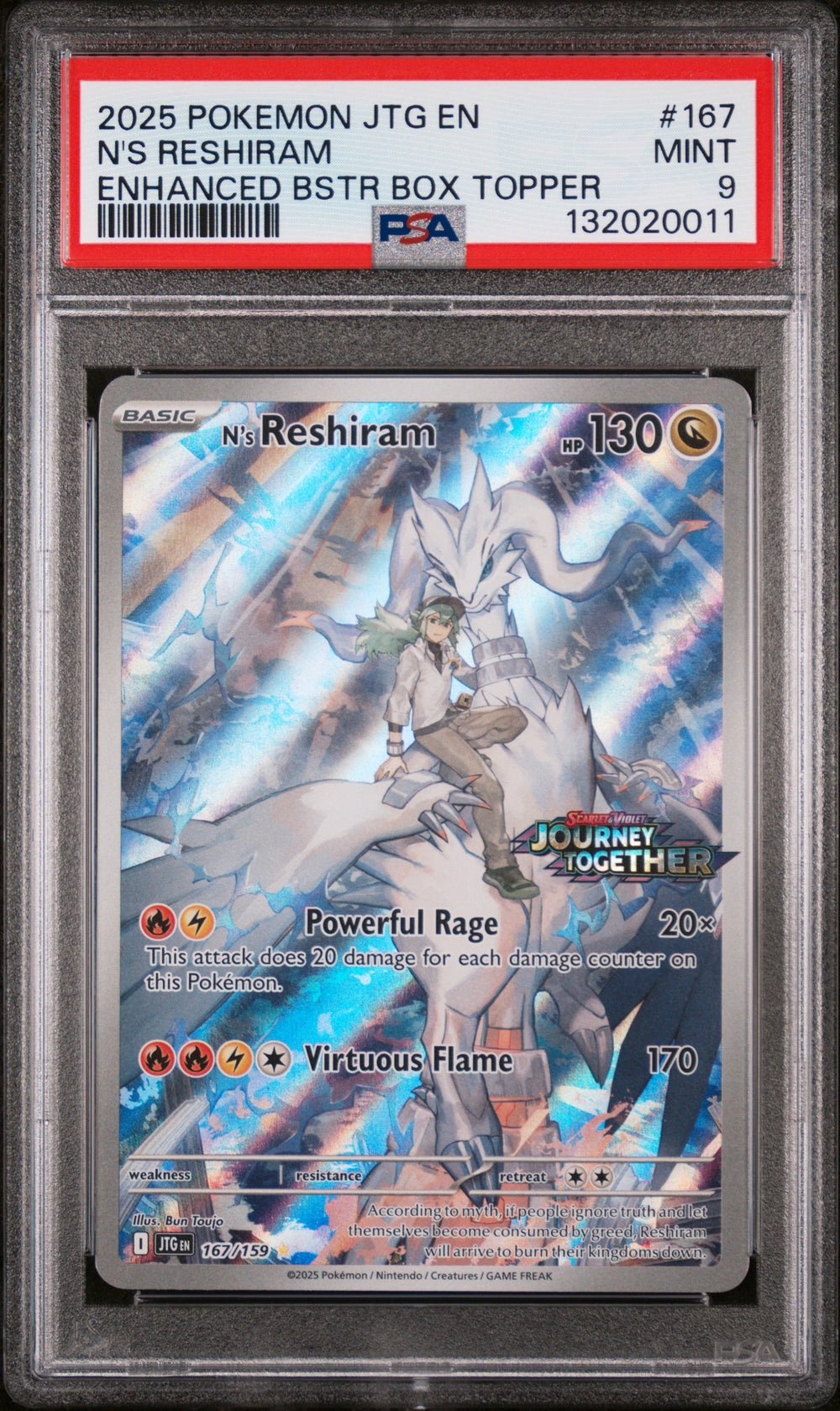 2025 Pokemon Jtg En-Journey Together #167 N'S Reshiram Enhanced Bstr Box Topper PSA 9