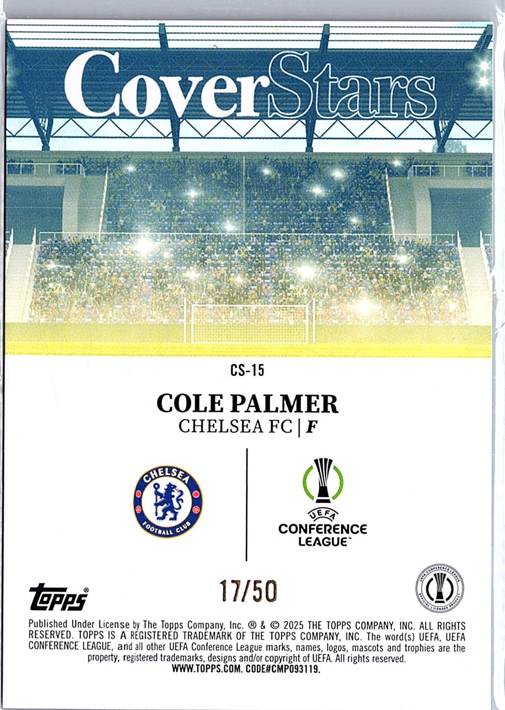 2024-25 Topps UEFA Club Competitions #CS-15 Cole Palmer Cover Stars Gold Foil #/50
