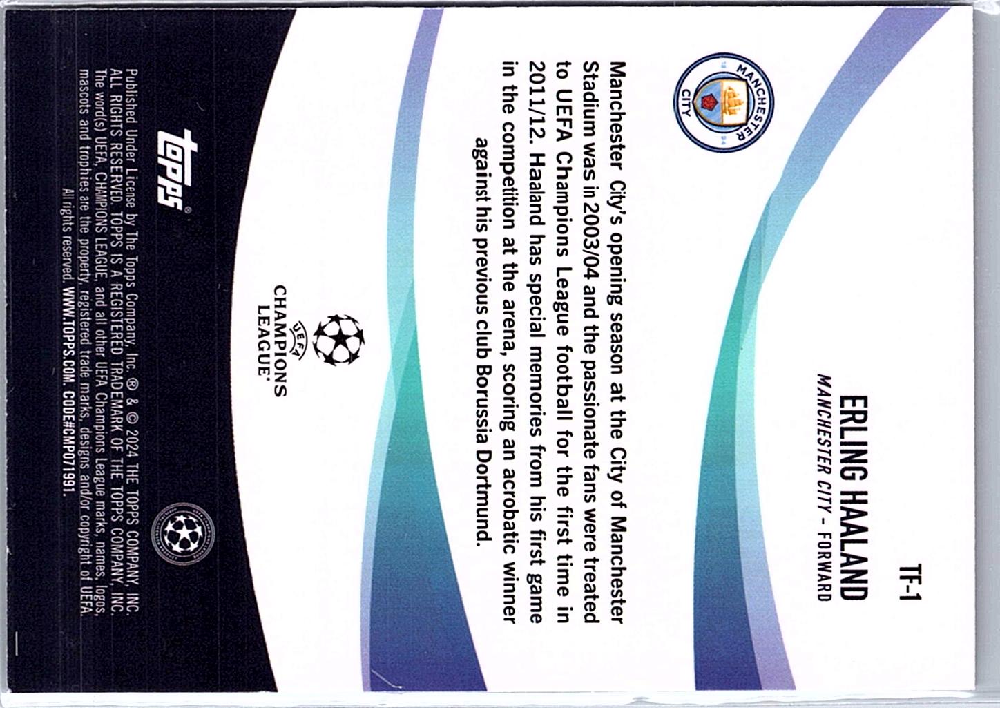 2023-24 Topps Chrome UEFA Club Competitions #TF-1 Erling Haaland Tifo