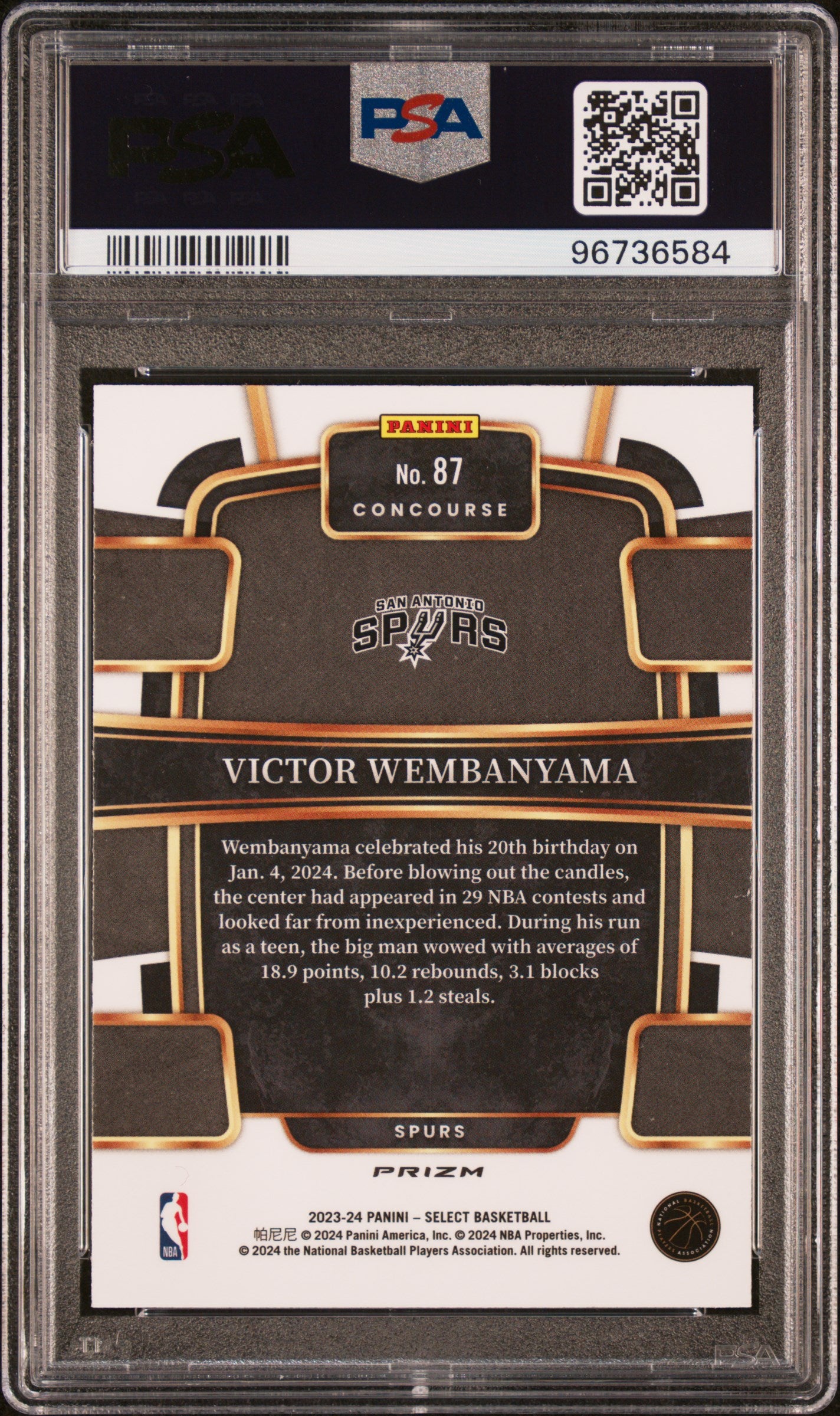 2023 Panini Select #87 Victor Wembanyama Silver Prizm PSA 10