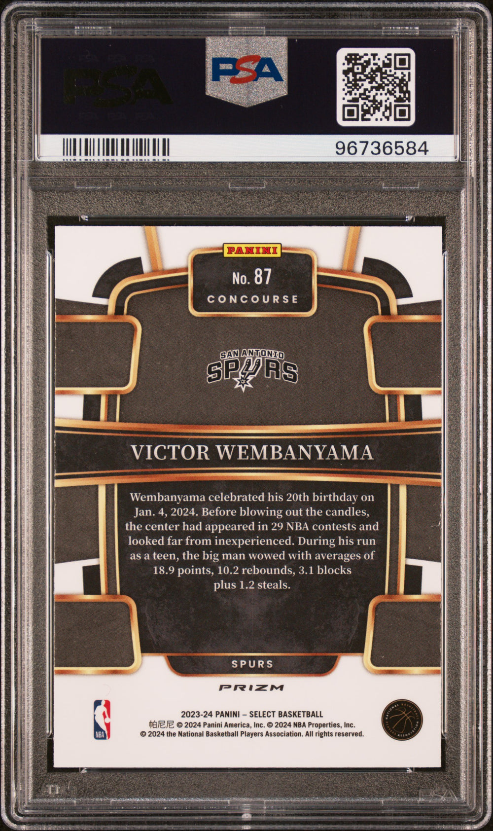 2023 Panini Select #87 Victor Wembanyama Silver Prizm PSA 10
