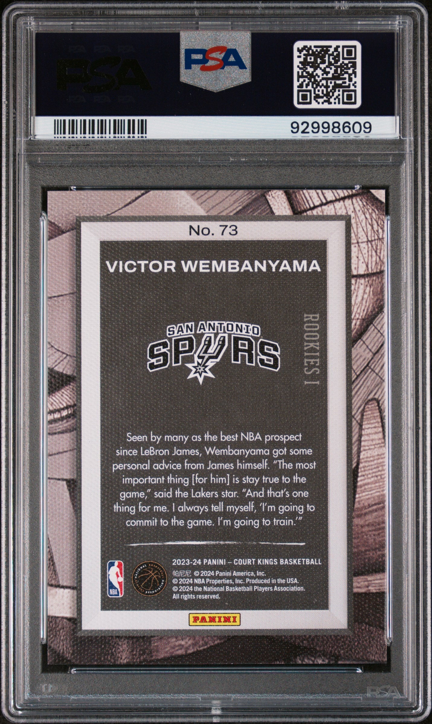 2023 Panini Court Kings #73 Victor Wembanyama PSA 10