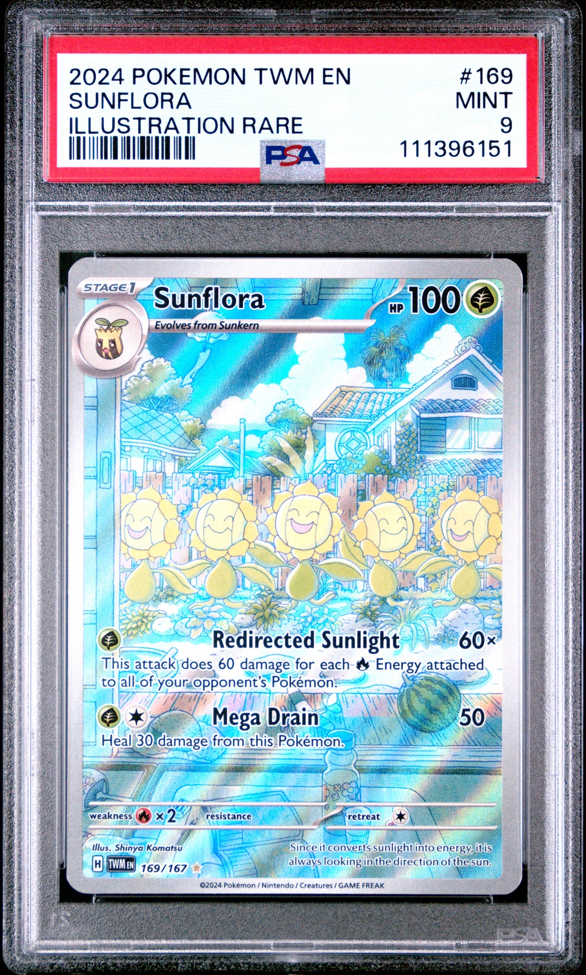 2024 Pokemon Twm En-Twilight Masquerade #169 Sunflora Illustration Rare PSA 9