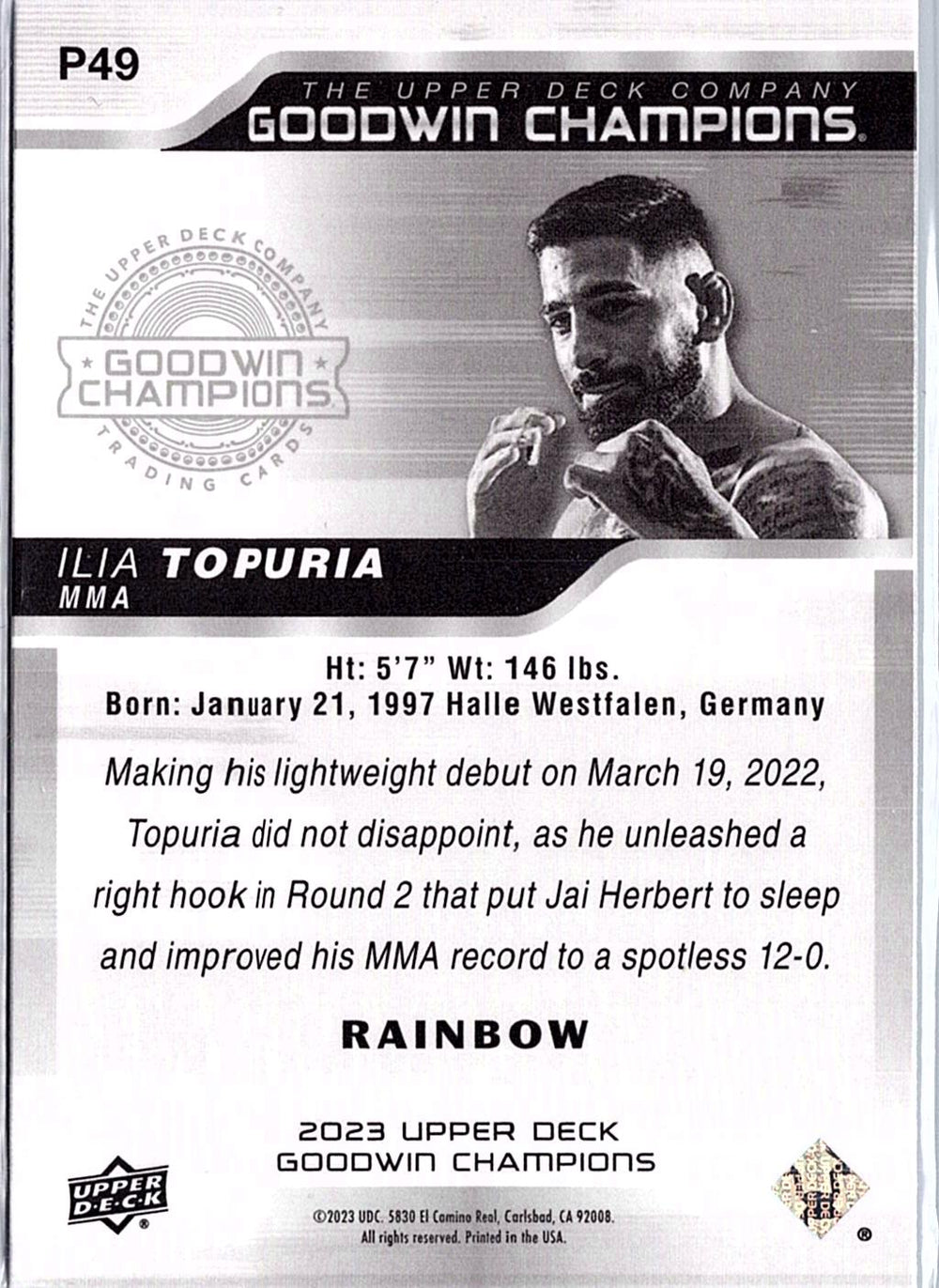 2023 Upper Deck Goodwin Champions #P49 Ilia Topuria Platinum Rainbow
