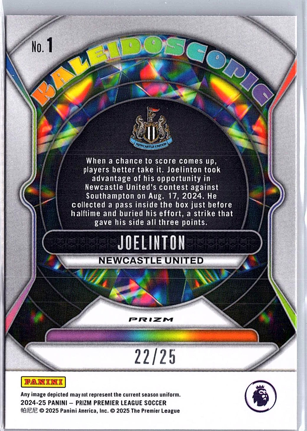 2024-25 Panini Prizm Premier League #1 Joelinton Kaleidoscopic Orange #/25