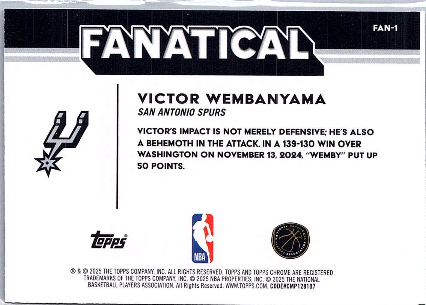 2025-26 Topps Chrome #FAN-1 Victor Wembanyama Fanatical