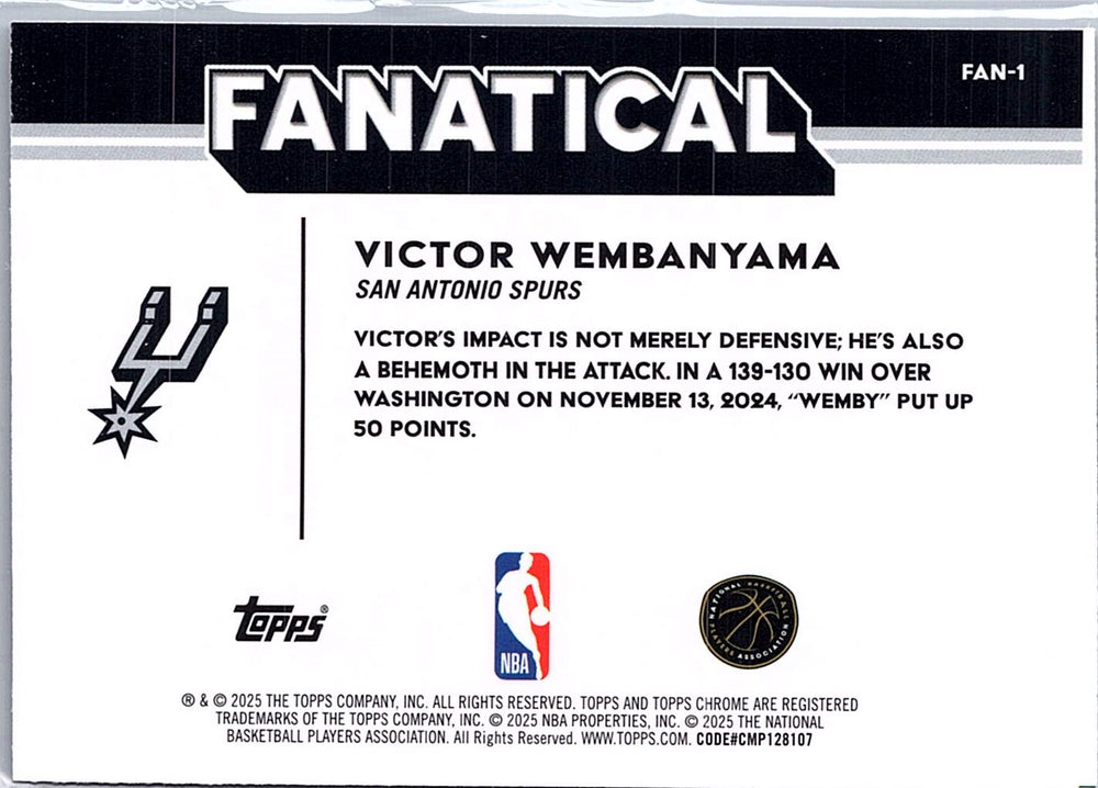 2025-26 Topps Chrome #FAN-1 Victor Wembanyama Fanatical