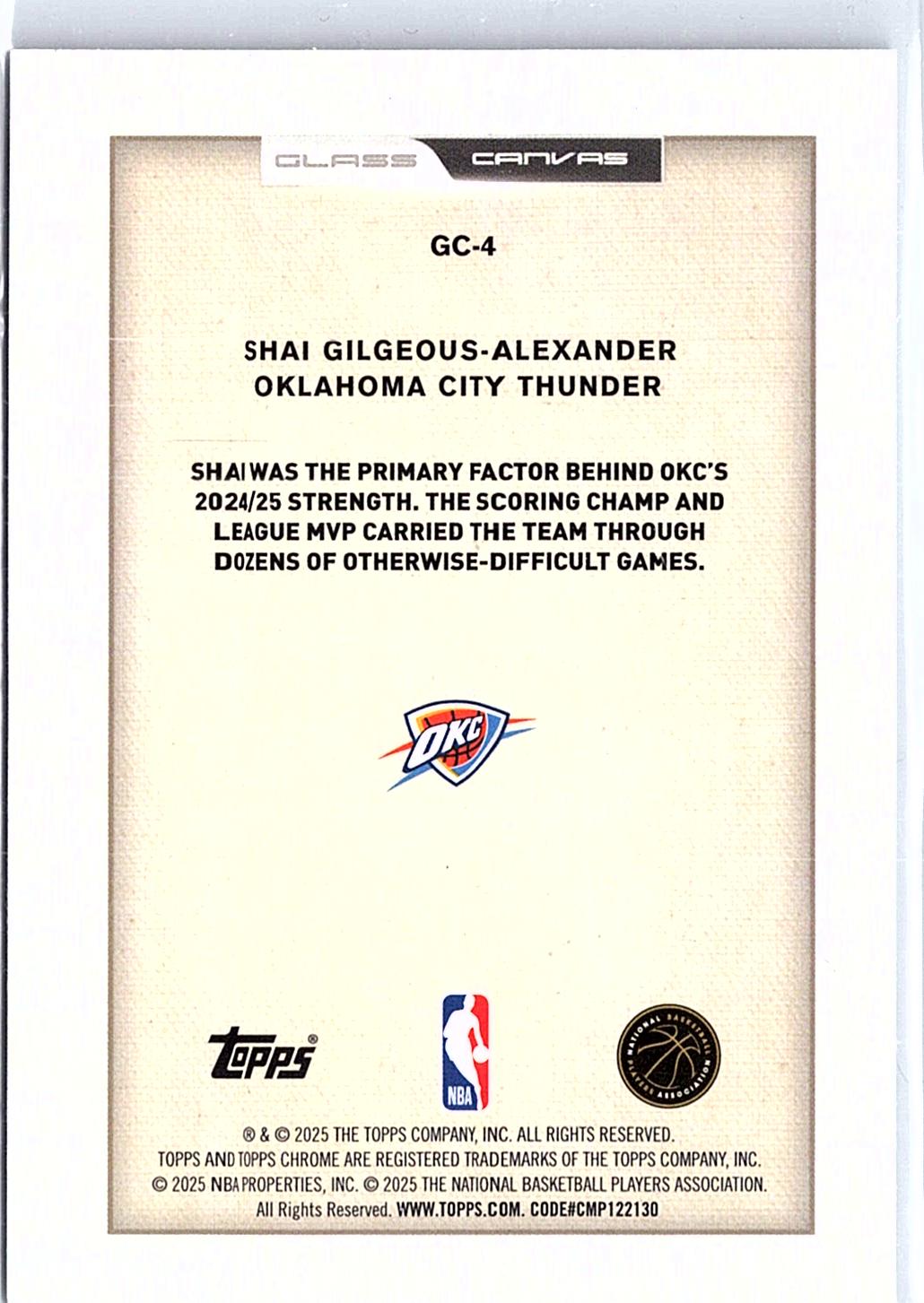 2025-26 Topps Chrome #GC-4 Shai Gilgeous-Alexander Glass Canvas