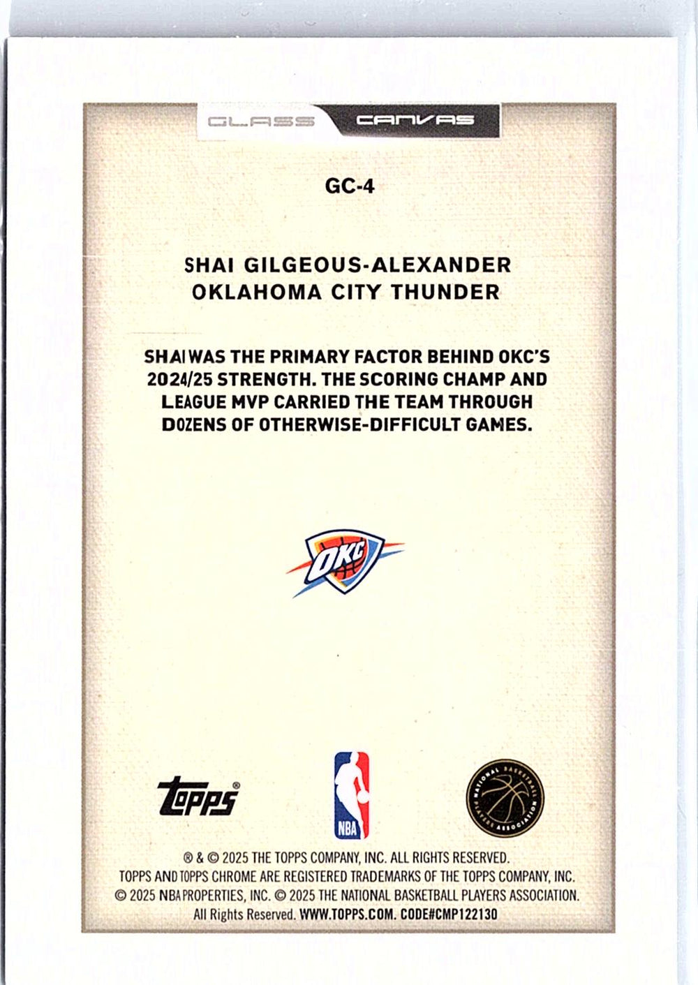 2025-26 Topps Chrome #GC-4 Shai Gilgeous-Alexander Glass Canvas