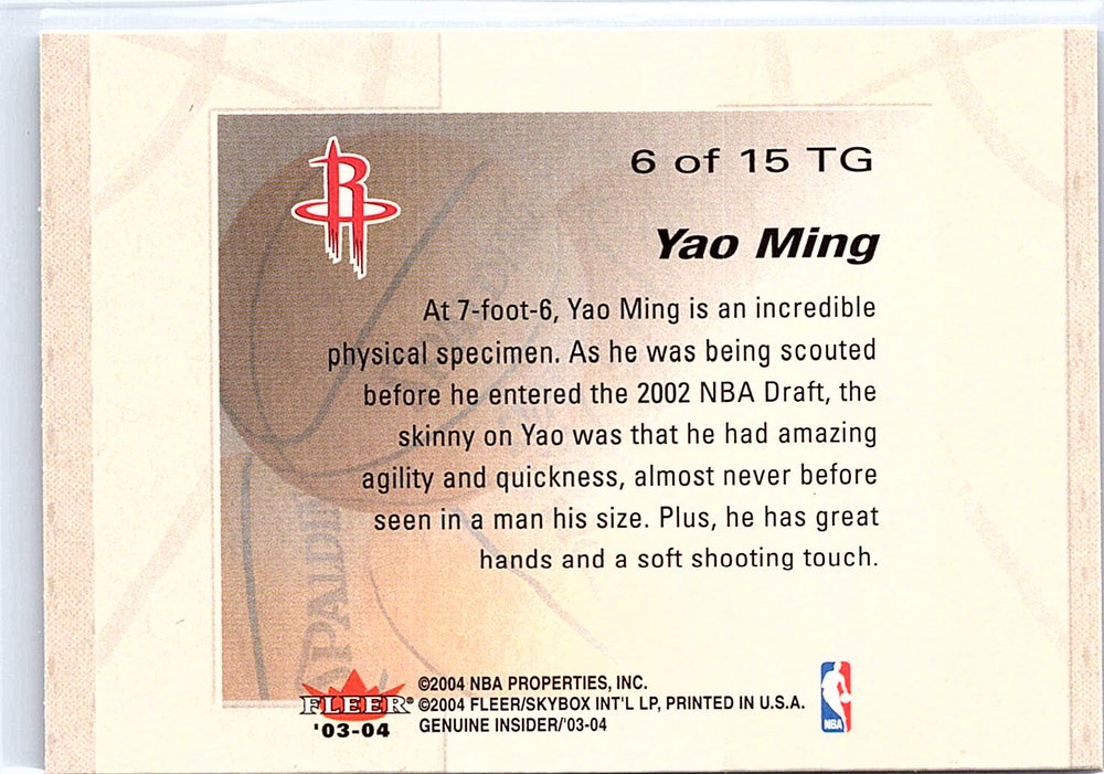 2003-04 Fleer Genuine Insider #6 TG Yao Ming Tools of the Game