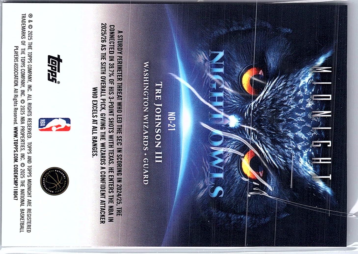 2025-26 Topps Midnight #NO-21 Tre Johnson III Night Owls Twilight #/99