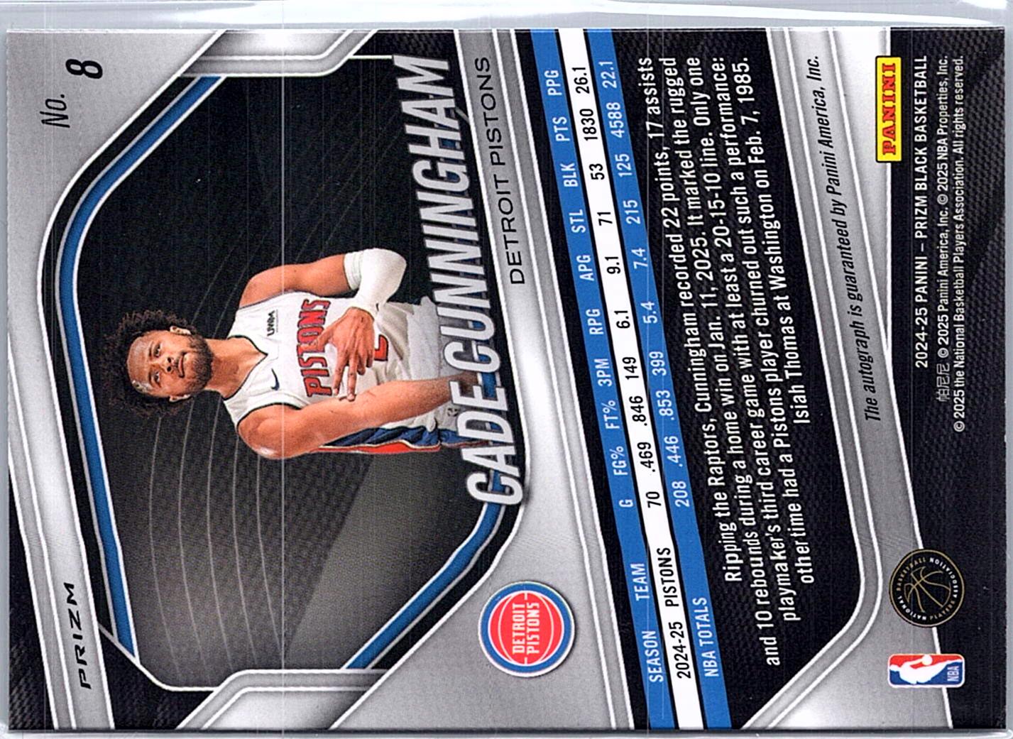 2024-25 Panini Prizm Black #8 Cade Cunningham Silver Auto