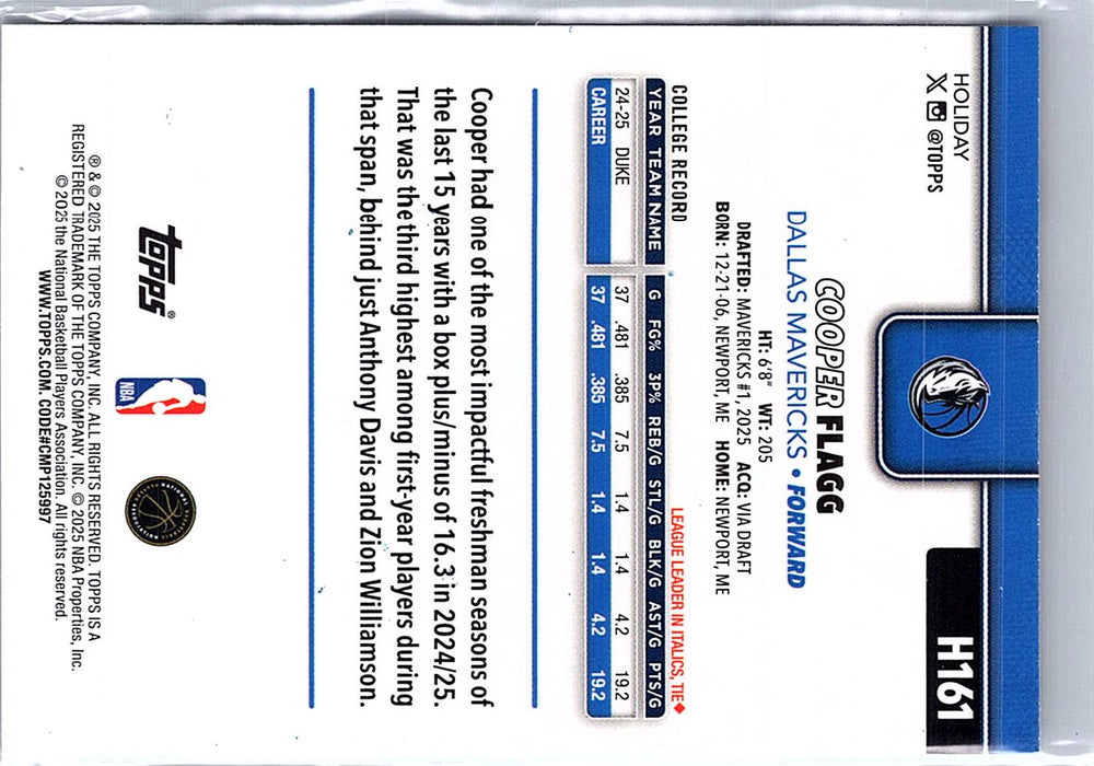 2025-26 Topps Holiday #H161 Cooper Flagg