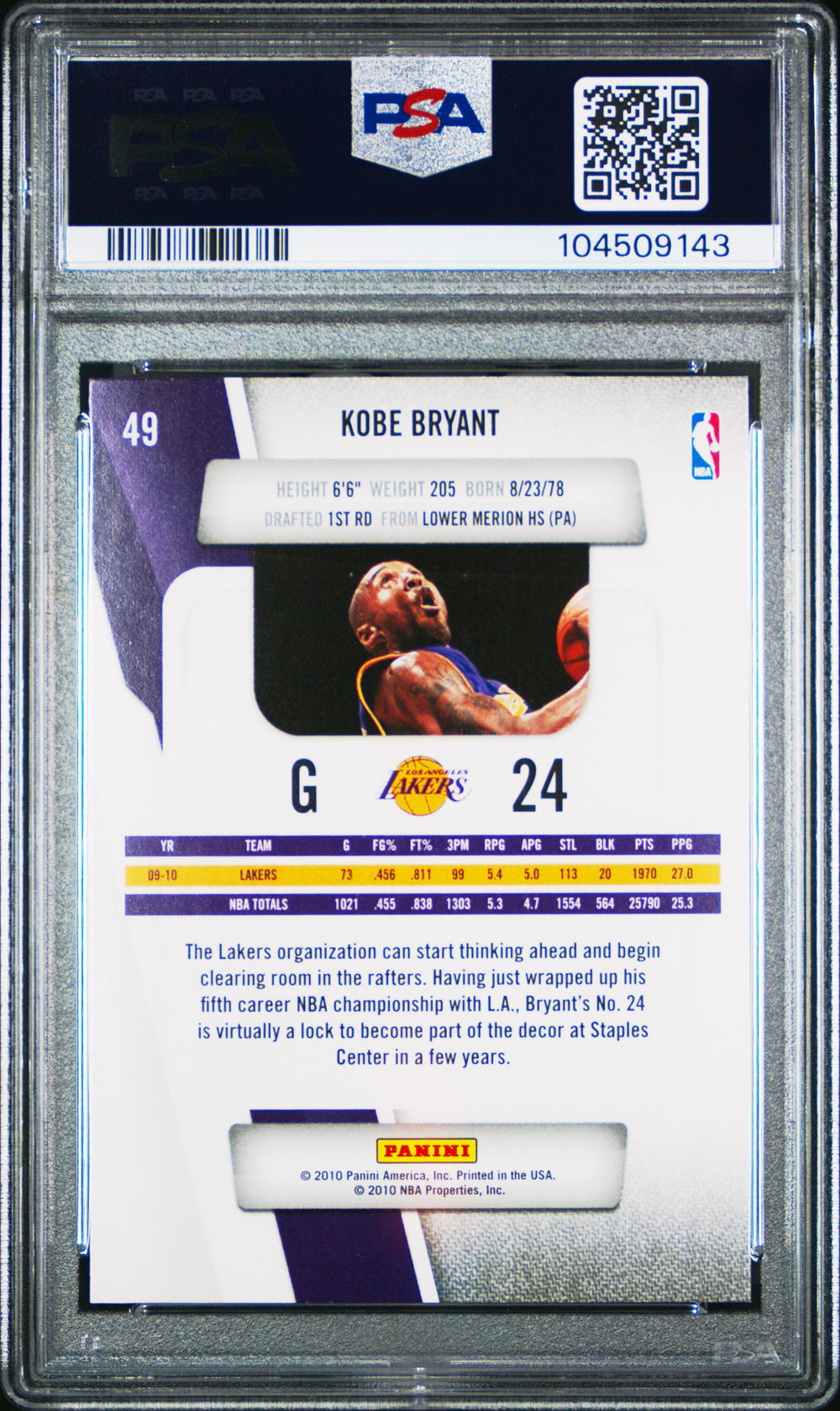 2010 Panini Prestige #49 Kobe Bryant PSA 10