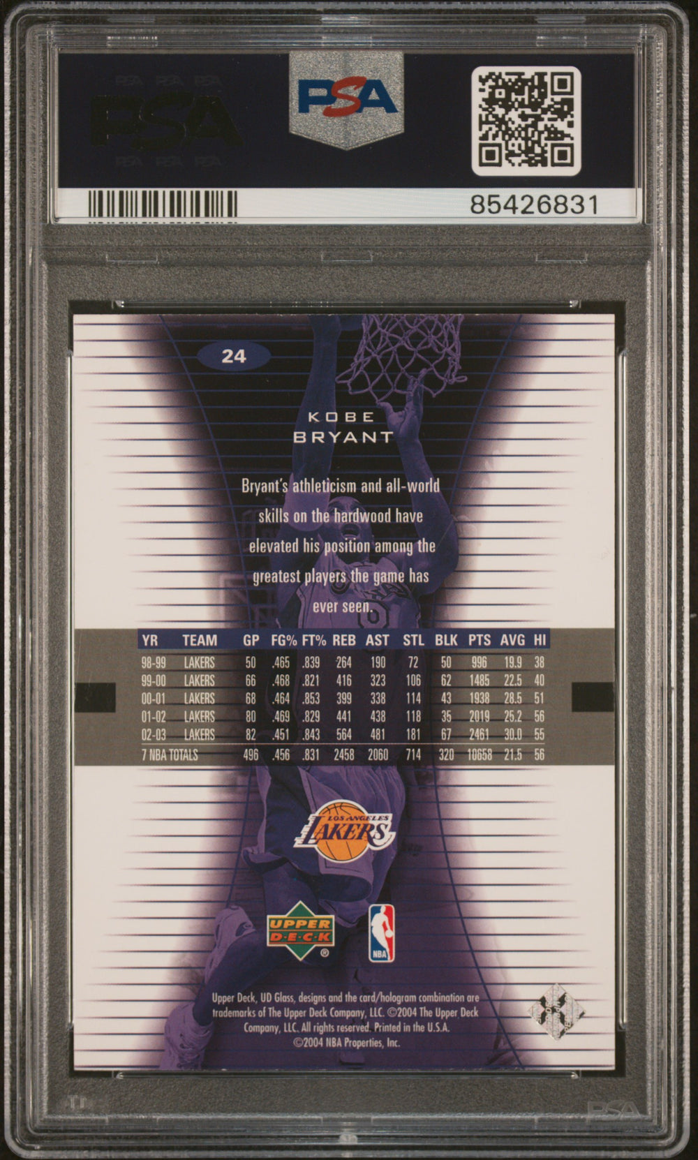 2003 Upper Deck Glass #24 Kobe Bryant PSA 9