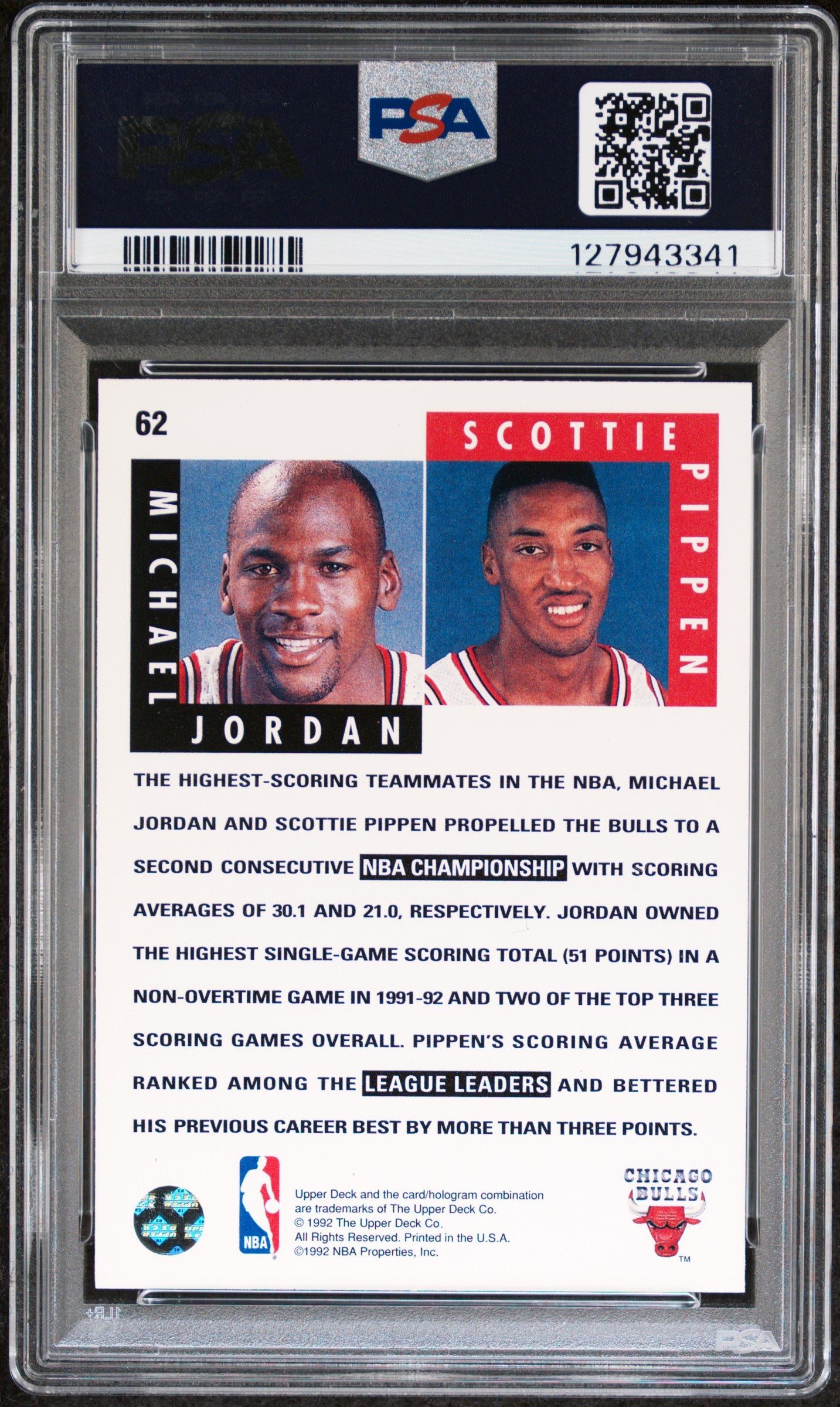 1992 Upper Deck #62 M.Jordan/S.Pippen PSA 8