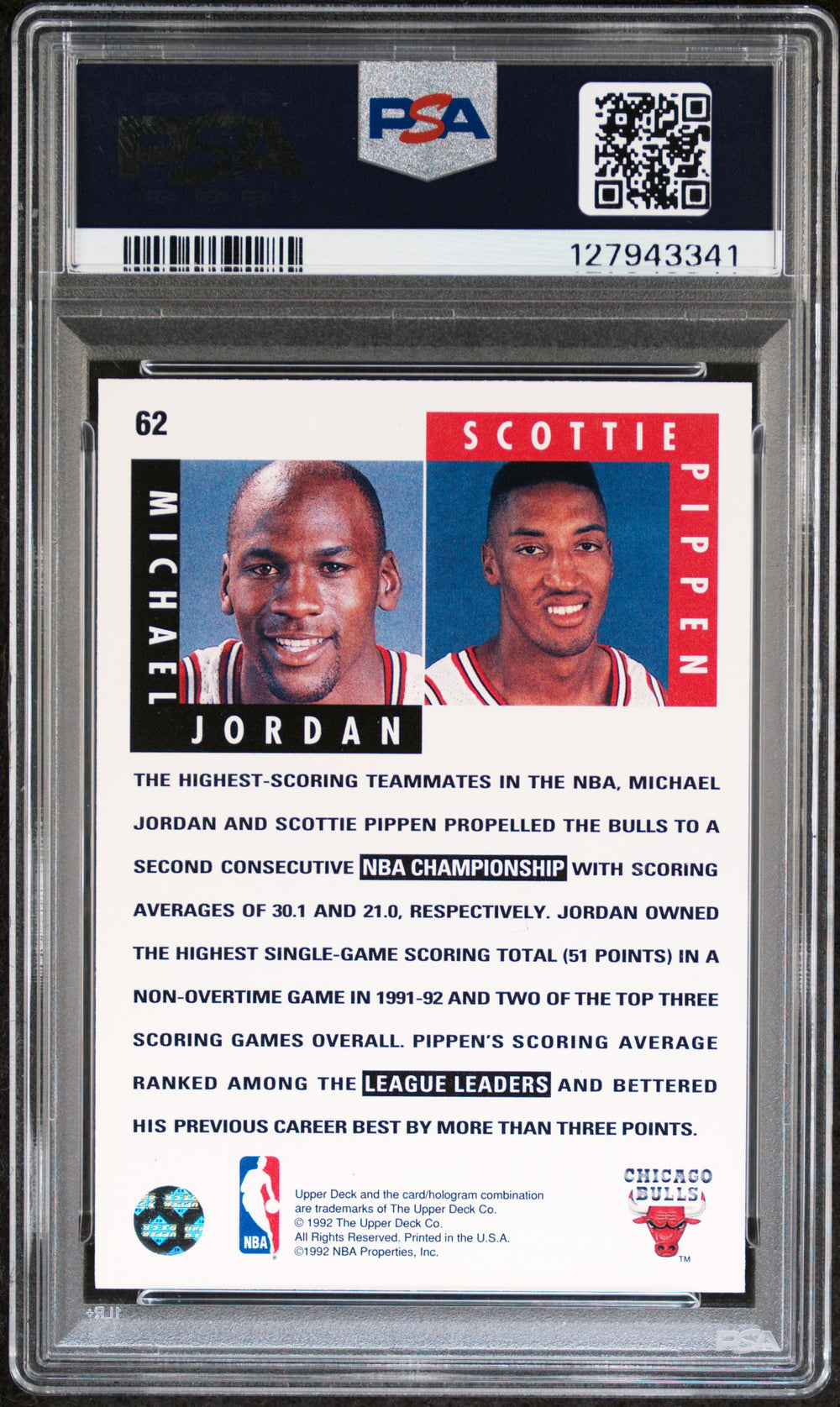 1992 Upper Deck #62 M.Jordan/S.Pippen PSA 8