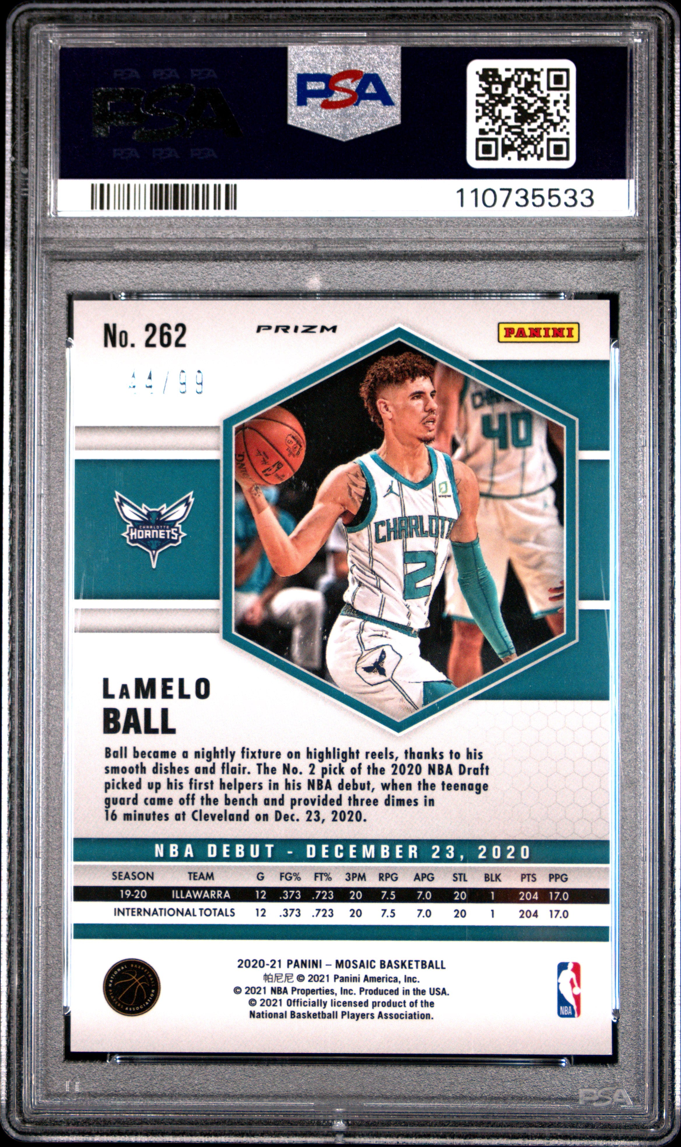 2020 Panini Mosaic #262 Lamelo Ball Blue Mosaic /99 PSA 10